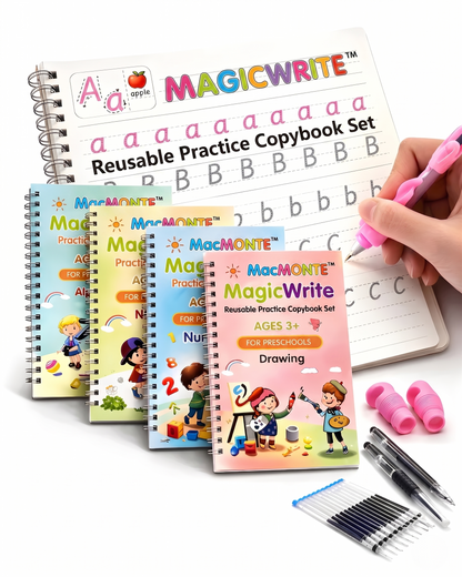 MacMonte™ MagicWrite Reusable Practice Copybook 4 Set